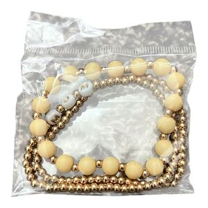 Gold and Cream MOM Beaded Bracelet Set